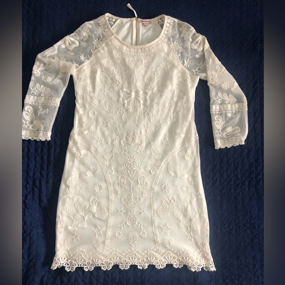 Juicy Couture Lace Dress Vintage Fully Embroidered Ivory Cream Crowns Sz 8 - Picture 4 of 12